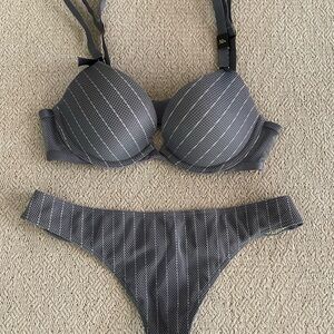 Victoria's Secret very sexy Gray Striped Bra and Panty Set